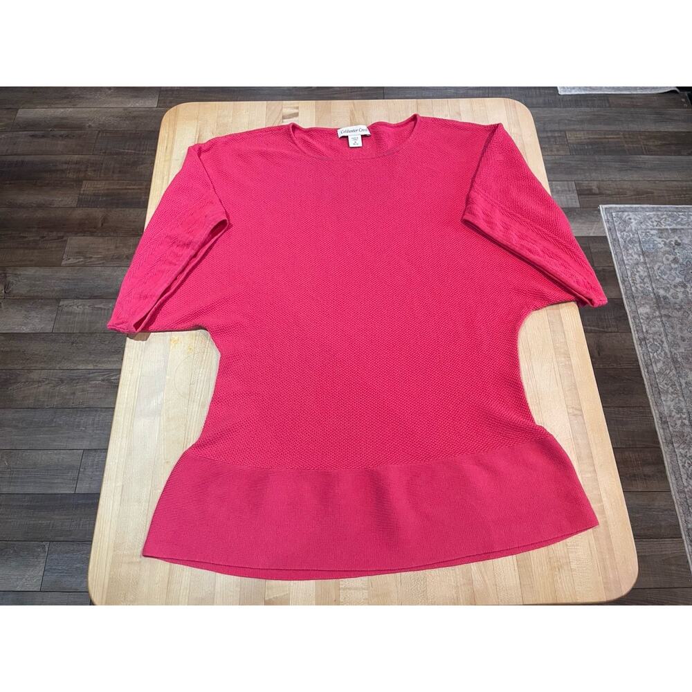 Coldwater Creek Barbie Pink Knit Top 70% Silk/Cotton Blend 3/4 Dolman Sleeve M